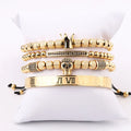 New Design Luxury CZ Crown Skull Charm Stainless Steel Beads Macrame Bracelet Set for Men JBS11819