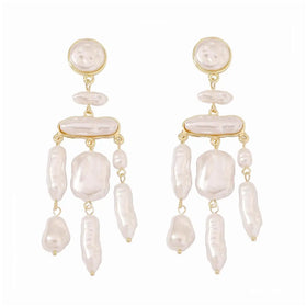 New Arrival Pantera Big Vintage Earring Statement Gold Zinc Alloy with Baroque Pearls Stud Earrings