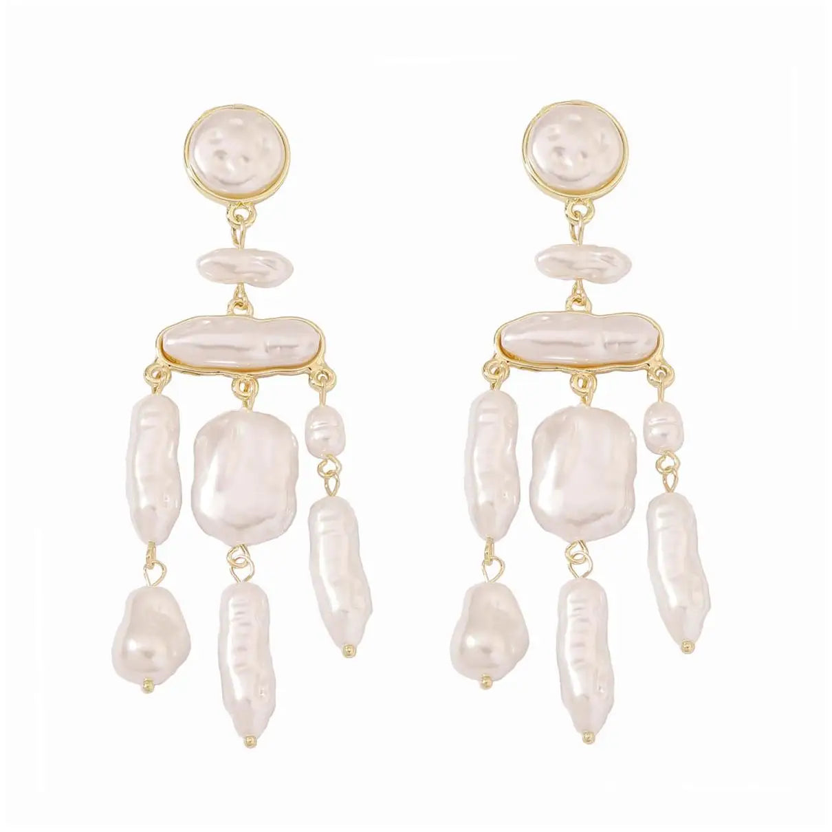 New Arrival Pantera Big Vintage Earring Statement Gold Zinc Alloy with Baroque Pearls Stud Earrings