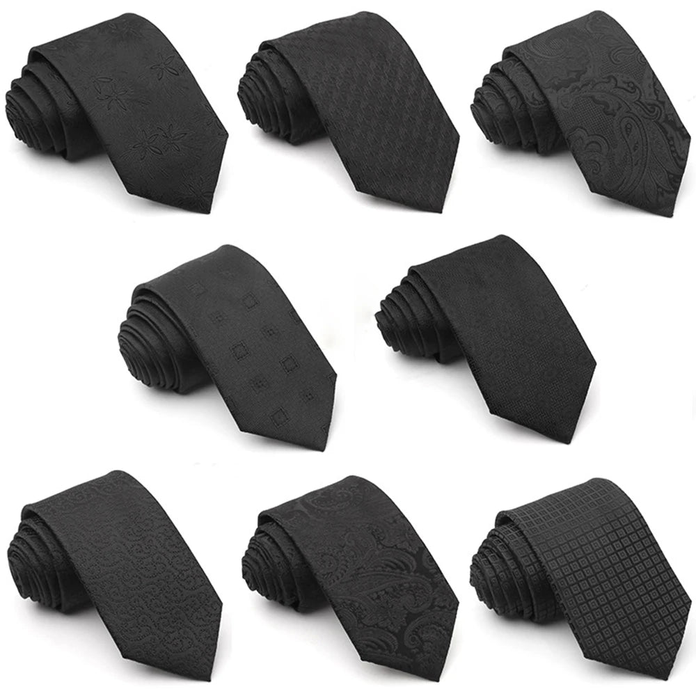 Classic Luxurious Black Tie for Men Business Paisley Polyester Woven Mens Ties Silk