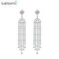 LUOTEEMI Luxury Rhodium Plated Zircon Stone Long Tassel Design Women Bridal Wedding Dangle Earrings