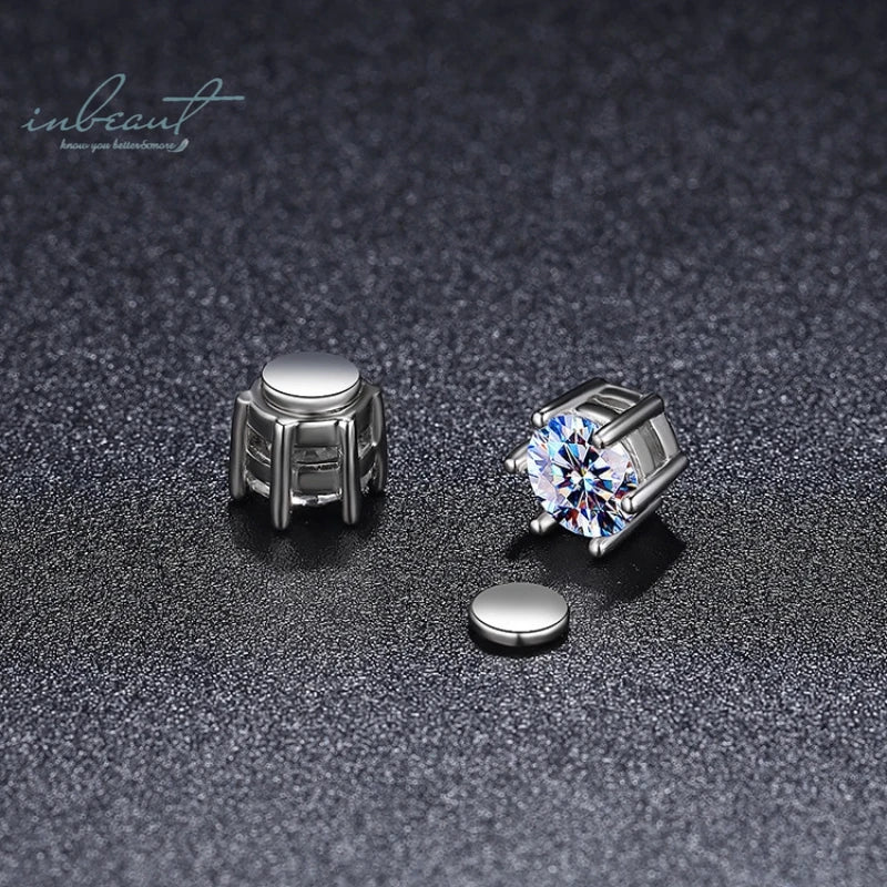 Silver 925 Original Total 2 Carat Round Brilliant Cut Diamond Test Past D Color Moissanite Magnetic Earrings for Teen Girls