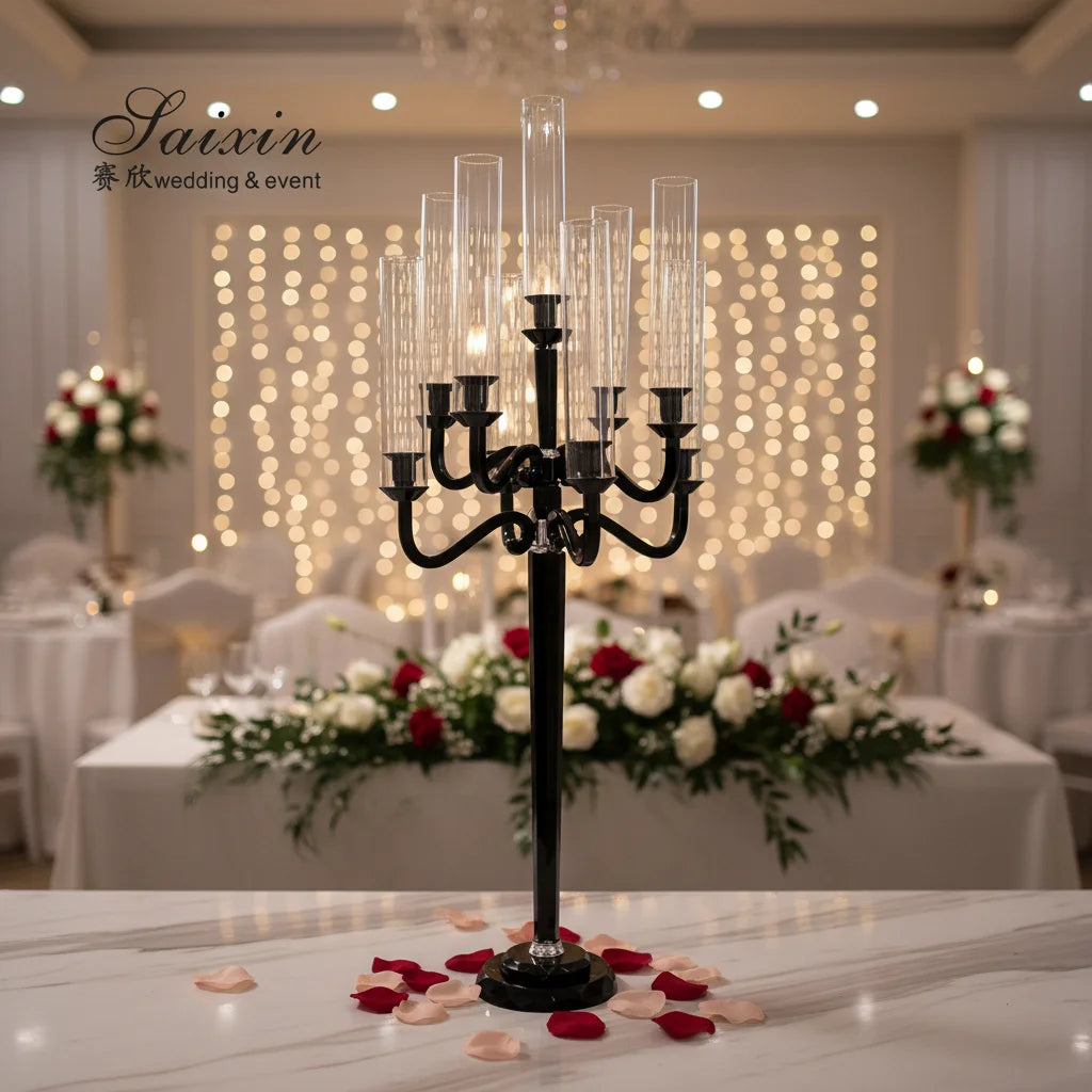 ZT-271B Wedding Table Candle Holder Centerpiece  Decoration 9 Arms Black Crystal Candelbara