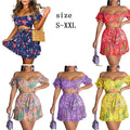 Women Off Shoulder Floral Print Top & Frill Hem Skirt Set Ruffle Tie Vacation Casual Cute Clothing 2PCS Floral Wrap Hip Skirt