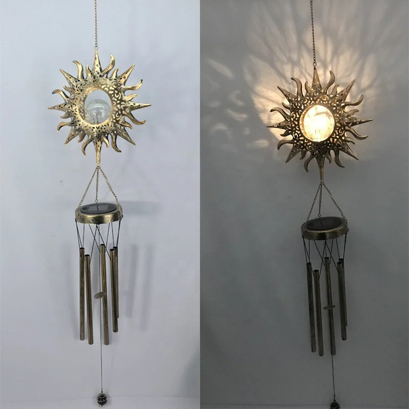 Winds Chime for Outside Solar Deep Tone Windchime LED Light - Unique Copper Moon Wind Chime Metal Hanging Outdoor Decor