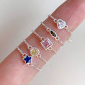 Simple Cute INS Colored Zircon Star Heart Pure 925 Sterling Silver Adjustable Chain Finger Rings for Women Girls Jewelry