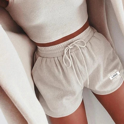 New Fashion Ribbed Fabric Pastel Color Wholesale Custom Logo Women Shorts Summer Cotton Shorts