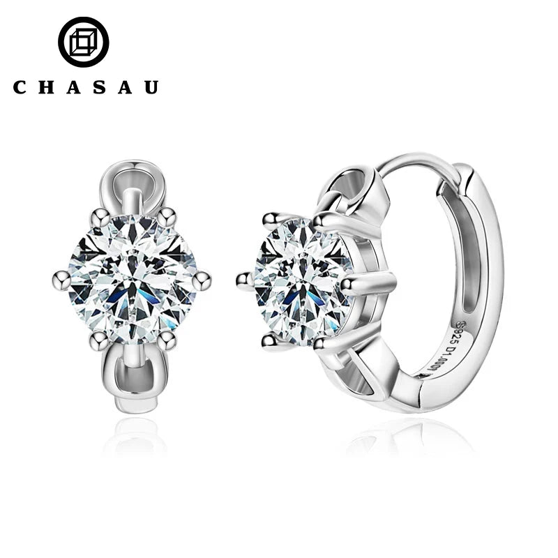 China Manufacturer Fine Jewelry Round Cut 1ct Moissanite 925 Sterling Silver Hoop Earring for Lady