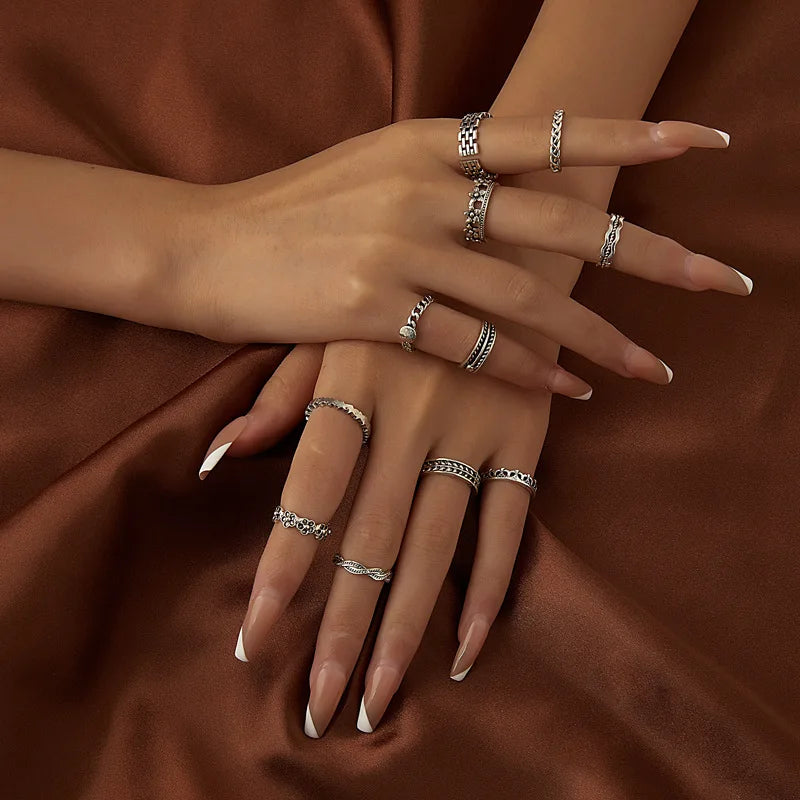 11Pcs/set Foot Knuckle Ring Set Hollow Chain Twist Flower Knuckle Foot Ring Set For Women Bohemia Design open foot ring