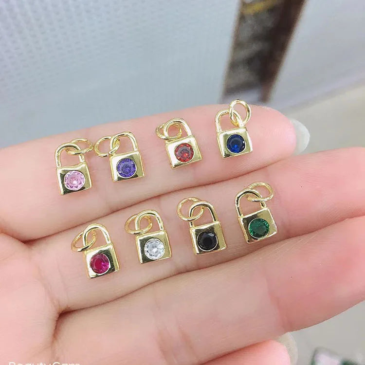 CZ8231 Small Minimal Mini 18k Gold Plated Zircon CZ Micro Pave Padlock Lock Charm Pendant for Jewelry Making