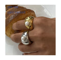 ERESI Hot Selling Trendy Jewelry Single Pearl Ring Waterproof 18k Gold Plated Stainless Steel Fresh Water Pearl Finger Ring