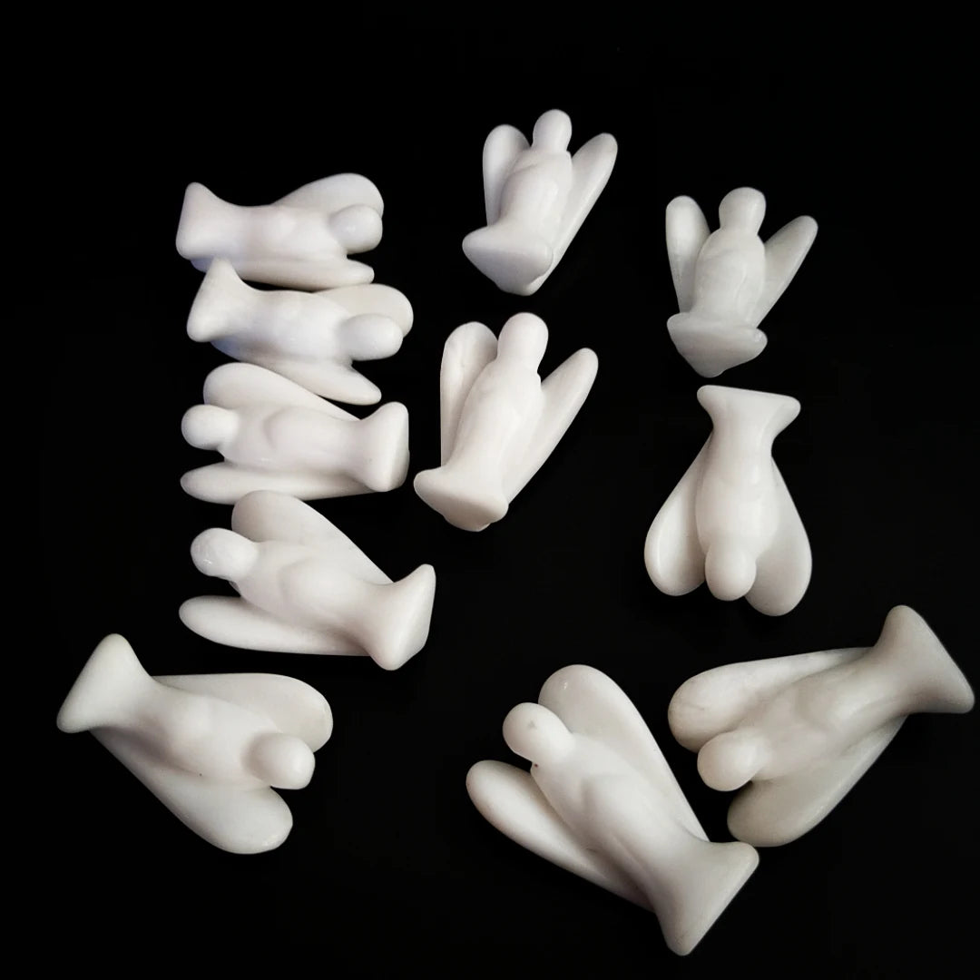 Huiying New design gemstone 1.5 inch white jade angel engraving crystals healing stones religious token crafts
