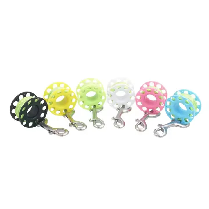 Diving Equipment Colorful 15M Plastic Finger Spool Scuba Dive Reel with SS Bolt Snap
