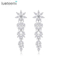 LUOTEEMI Fashion Ice Cz Designer Wedding Earing Zirconia Zircon Long Flower Jewellery Fancy Earring Jewelry