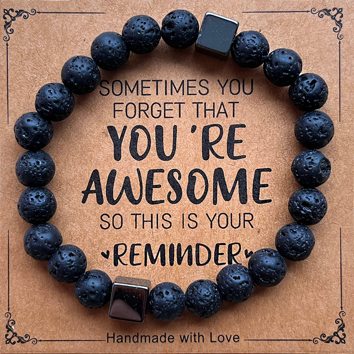 You Are Awesome Inspirational Bracelets for Women Men 8mm Natural Stone Healing Relief Beaded Wristbands Bracelets for Gift