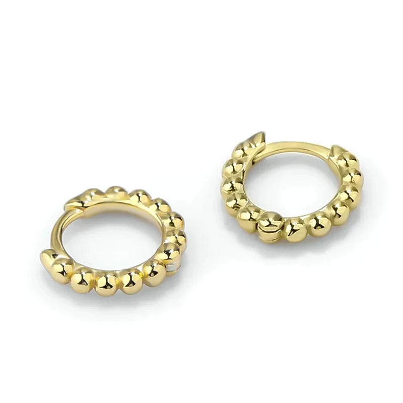 Minimalist Classic 925 Sterling Silver 14k Gold Jewelry Bead Shape Women Fashion Small Hoop Earring for Women