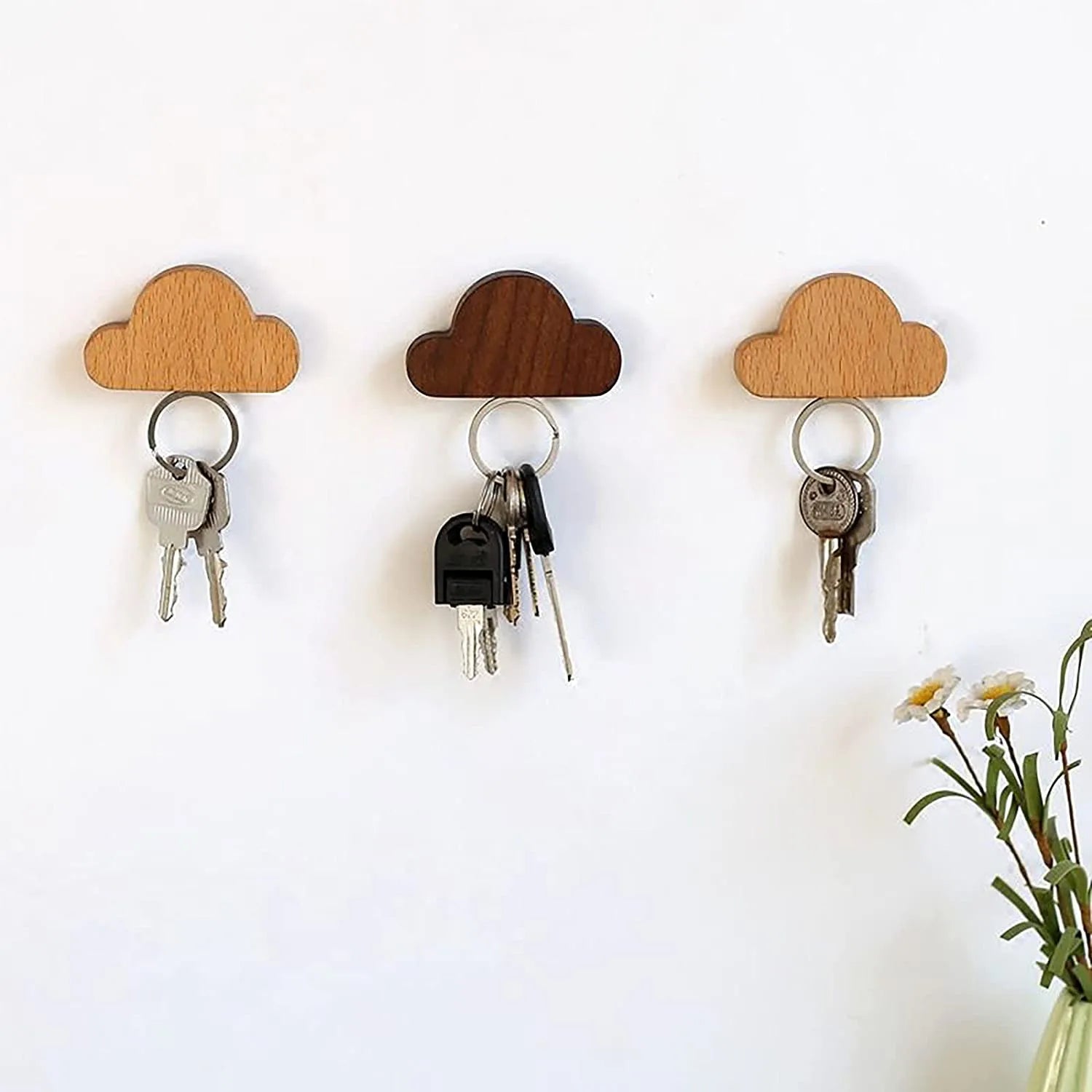 Home Office Decor Wooden Keychains Cloud Magnetic Key Storage Organizer Wall Key Hook Hanger Holder Rack for Wall