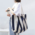 Heavy Duty Larger Canvas Tote Bags Stripe Design Long Handle Eco-friendly Canvas Beach Lady Shopping Bags Wholesale