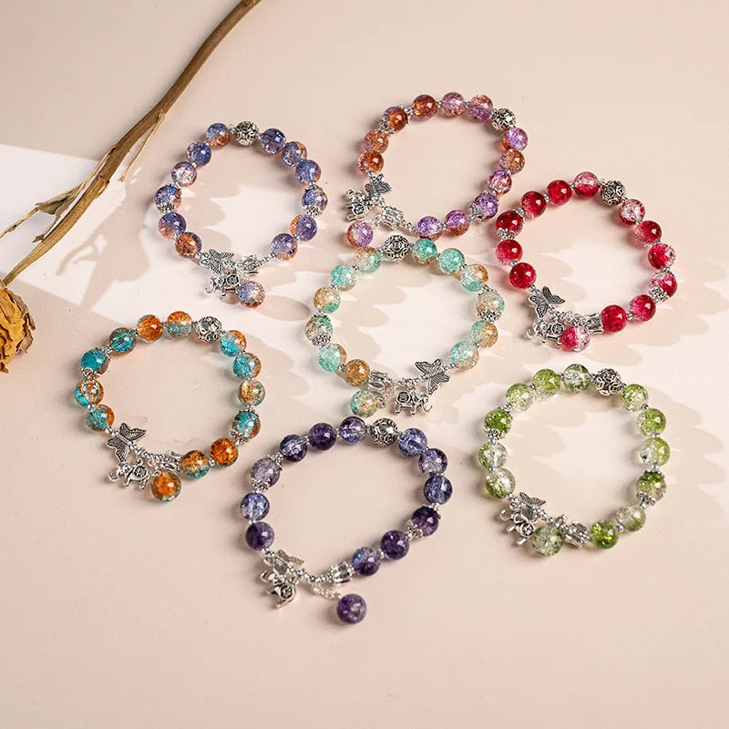 Lucky Turkish Elephant Butterfly Charm Bracelet Crystal Beads Girl Women Friendship Elastic Adjustable Bracelets Jewelry Gift