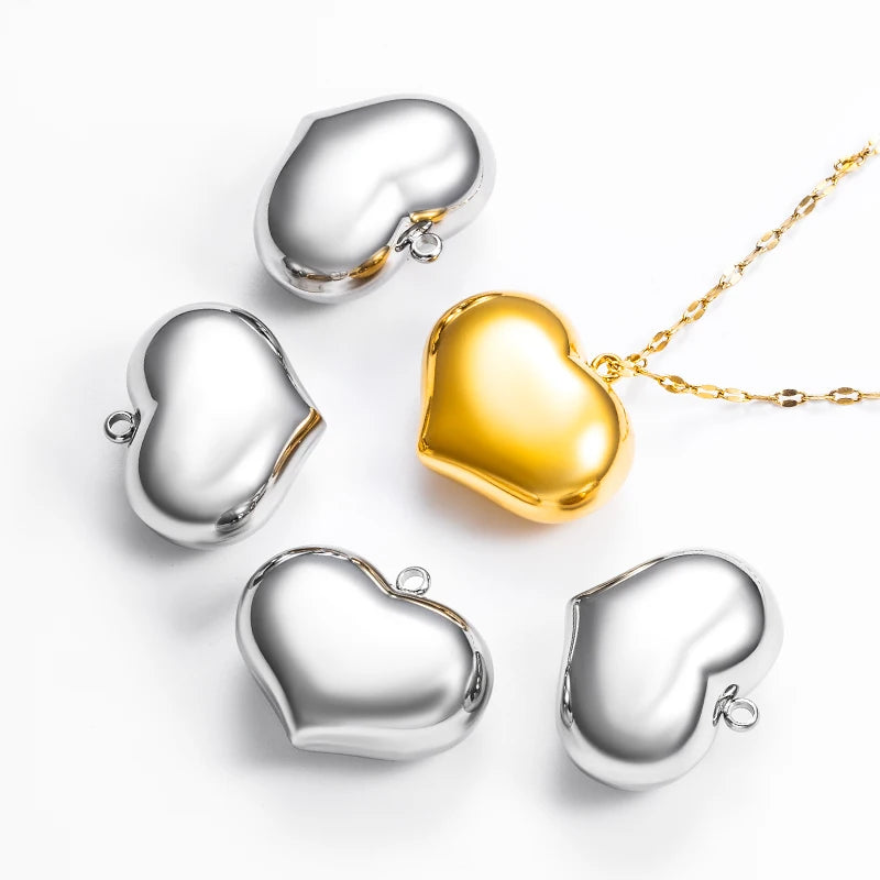 18K Gold PVD Stainless Steel Large Waterproof Non-Tarnish Chunky Pendants & Charms-Puffy Puffed Heart Fashion Jewelry Supplies