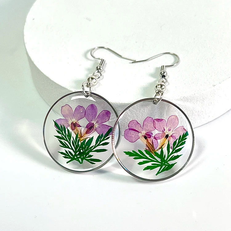 IVR Factory Acrylic Earrings with Flower in Resin Jewelry Earring Dry Flower Earring for Women
