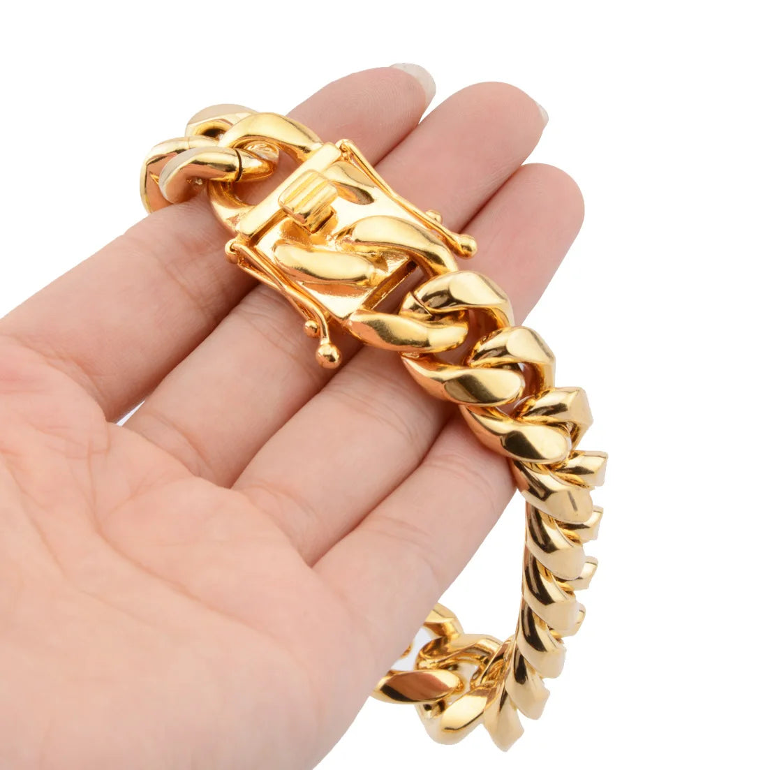 8/10/12/16/18mm Men's Hip Hop Stainless Steel Bracelet. Cuba Chain Encryption Titanium Steel Necklace Faucet Buckle