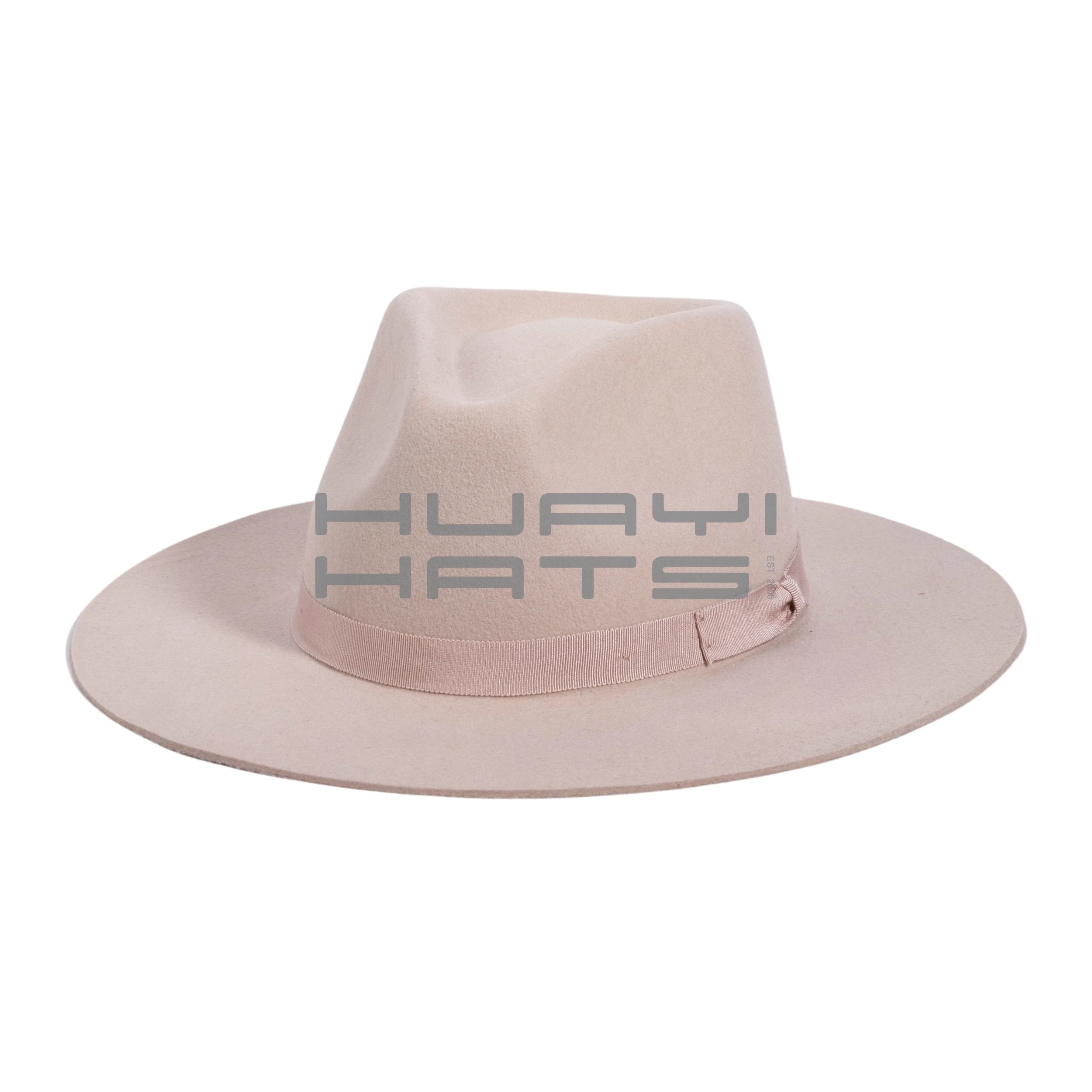 Huayi Promotional Light Pink Fedora 100% Australia Wool Felt Western Hat for Girls Fashionable for Parties Fishing Business