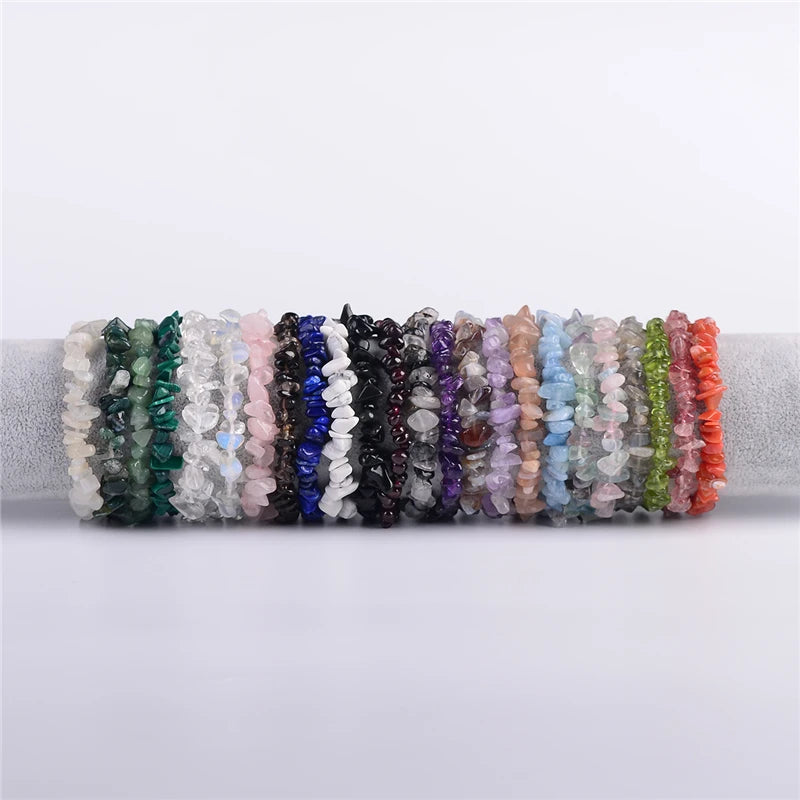 Wholesale Natural Stone Amethyst Chips Bracelet Crystal Obsidian Bracelet Rose Chips Elastic Bracelet for Gift