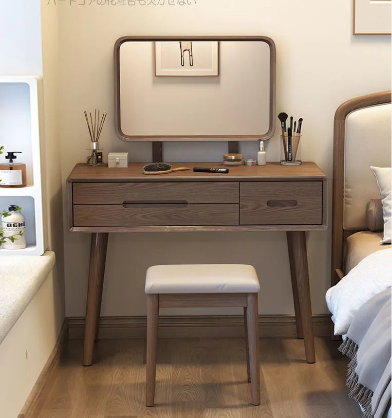 Modern Simple Bedroom Hotel Living Room Mirror Oak Convertible Full Solid Wood Makeup Table Dresser