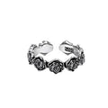 Antique Silver Plated Rose Flower Ring Women's Adjustable Wreath Ring