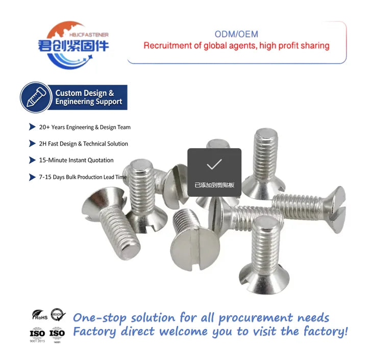 Stainless Steel Plain Finish Slotted Flat Head Countersunk High Strength Grade A2/A4 Full Thread Industrial Use Bolt