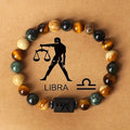 Unisex Fashionable Tiger Eye Stone Beaded Bracelets 12 Zodiac Signs Adjustable Elastic Charm Bracelet