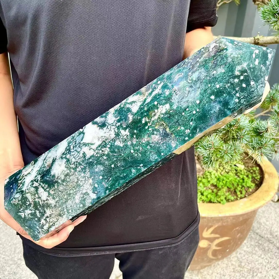 Customized Large Tower High Quality Polished Natural Healing Large Moss Agate Tower Crystal Points