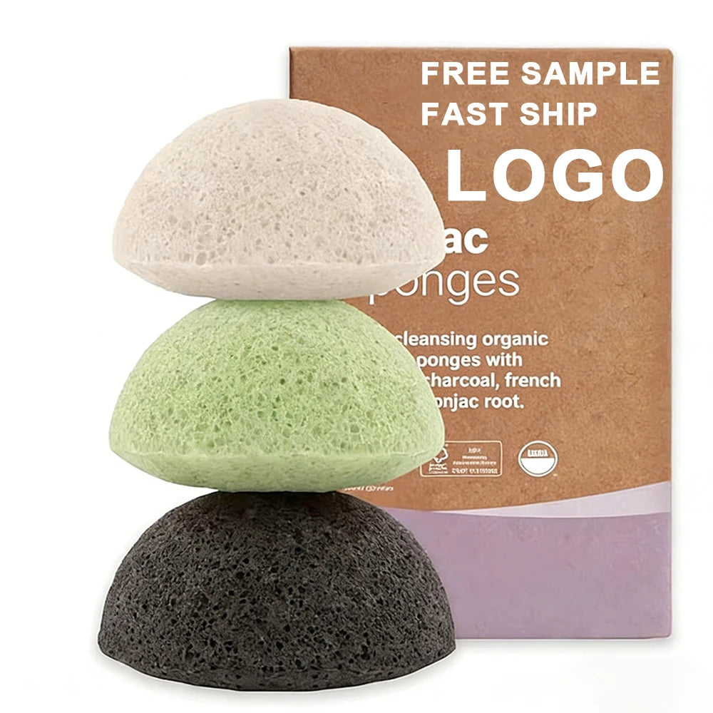 Custom Logo 100% Natural Organic Konjac Sponge Wholesale Washable Facial Cleansing Body Bath Sponge Skin-friendly Paper Box