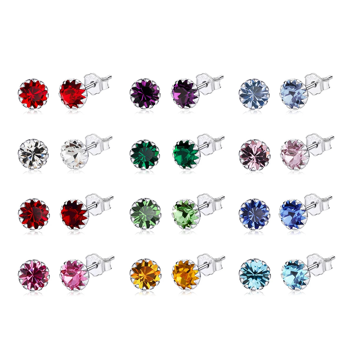 Jiangyuan Fine Silver Jewelry Classical Birthstone Earrings Stud 925 Sterling Silver Jewelry Colorful Zircon Earrings for Women