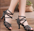 Soft Soled Latin Dance Shoes for Adult Women with Diamond Inlay on the Middle Heel Fashionable Dance Shoes for External Wear