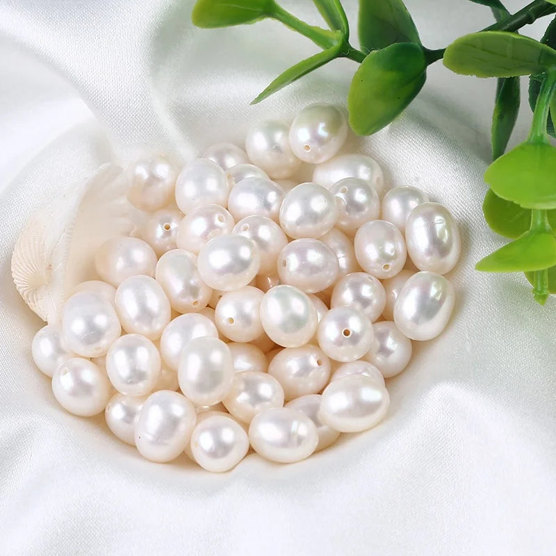 50g/bag Natural 7-8mm A/AA Grade Freshwater Rice Shape Full Drilled Hole Loose Pearls for DIY Jewelry Accessories