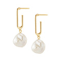 Wholesale Jewellery 18k Gold Plated Pearl Drop Rectangle Hoop Earrings for Women 925 Sterling Silver Fresh Water Pearl Earrings