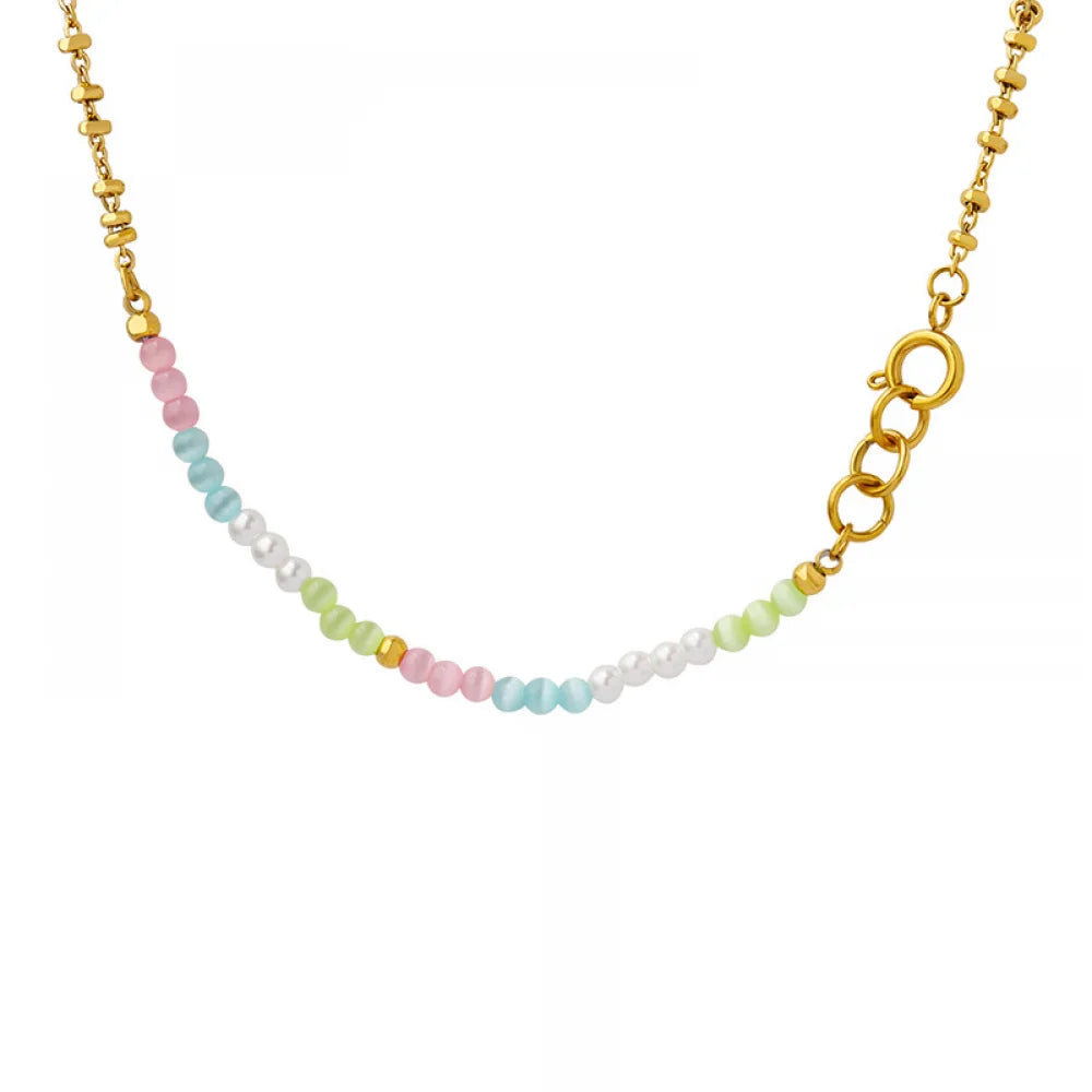 Fashion New Stainless Steel 18K Gold Personality Light Luxury Temperament Pearl Opal Exquisite Colorful Pearl Necklace