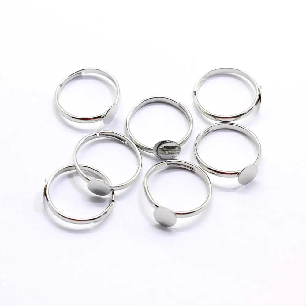 1000 PCS Blank Rings Mixed  Plated Adjustable Flat 6mm Ring Base Blank Jewelry Findings Ring Diameter 17MM