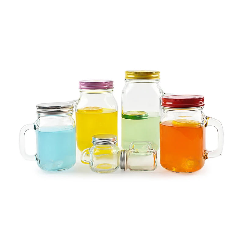 50ml 120ml 420ml 500ml 620ml Square Shape Beverage Mason Jar for Juice Beer Milk Tea With Metal Lid