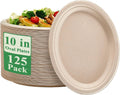 Eco-Friendly 10 Inch Disposable Paper Plates 125 Pack Biodegradable Sugarcane Color Enamel Technique for BBQ Party Picnic
