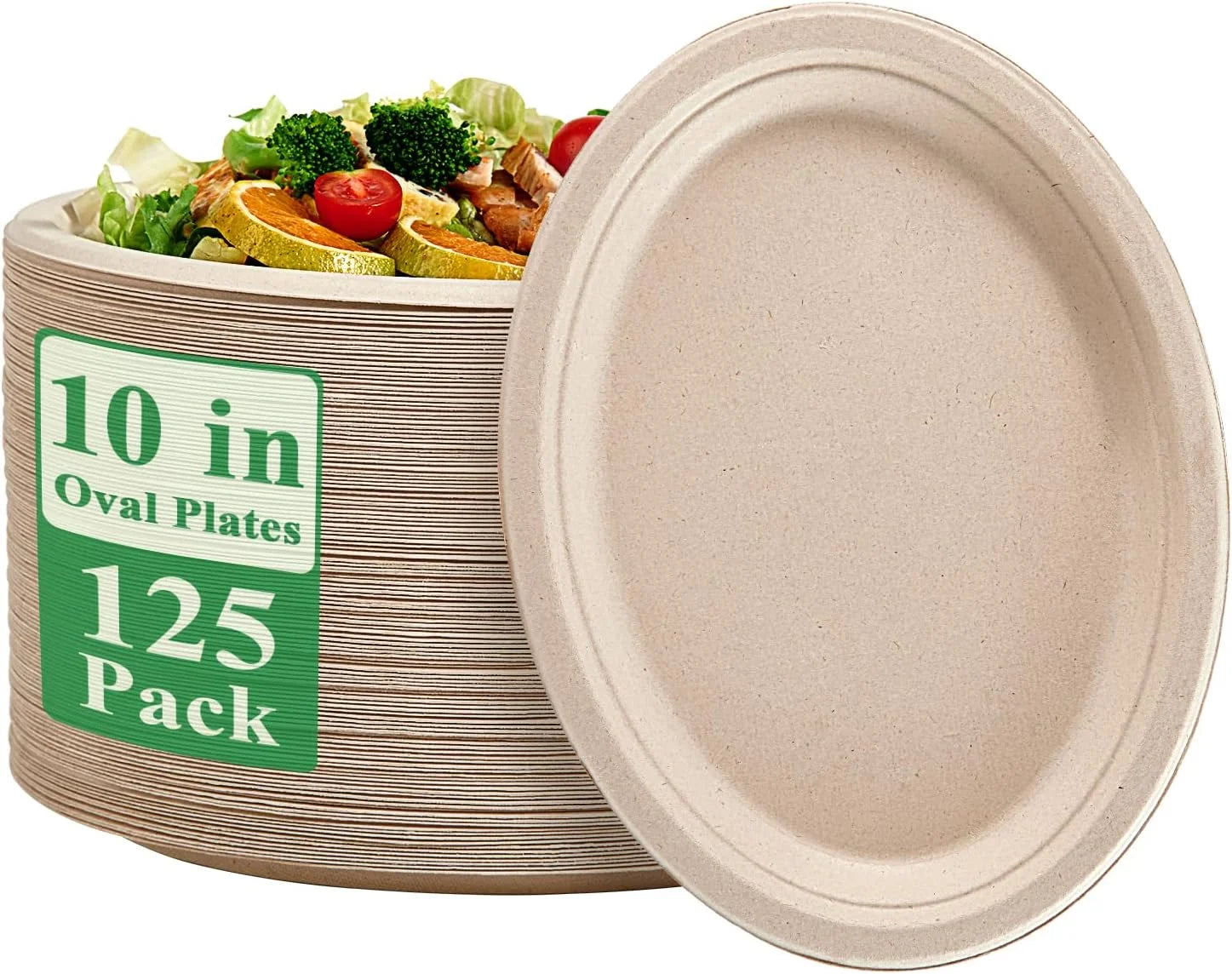 Eco-Friendly 10 Inch Disposable Paper Plates 125 Pack Biodegradable Sugarcane Color Enamel Technique for BBQ Party Picnic