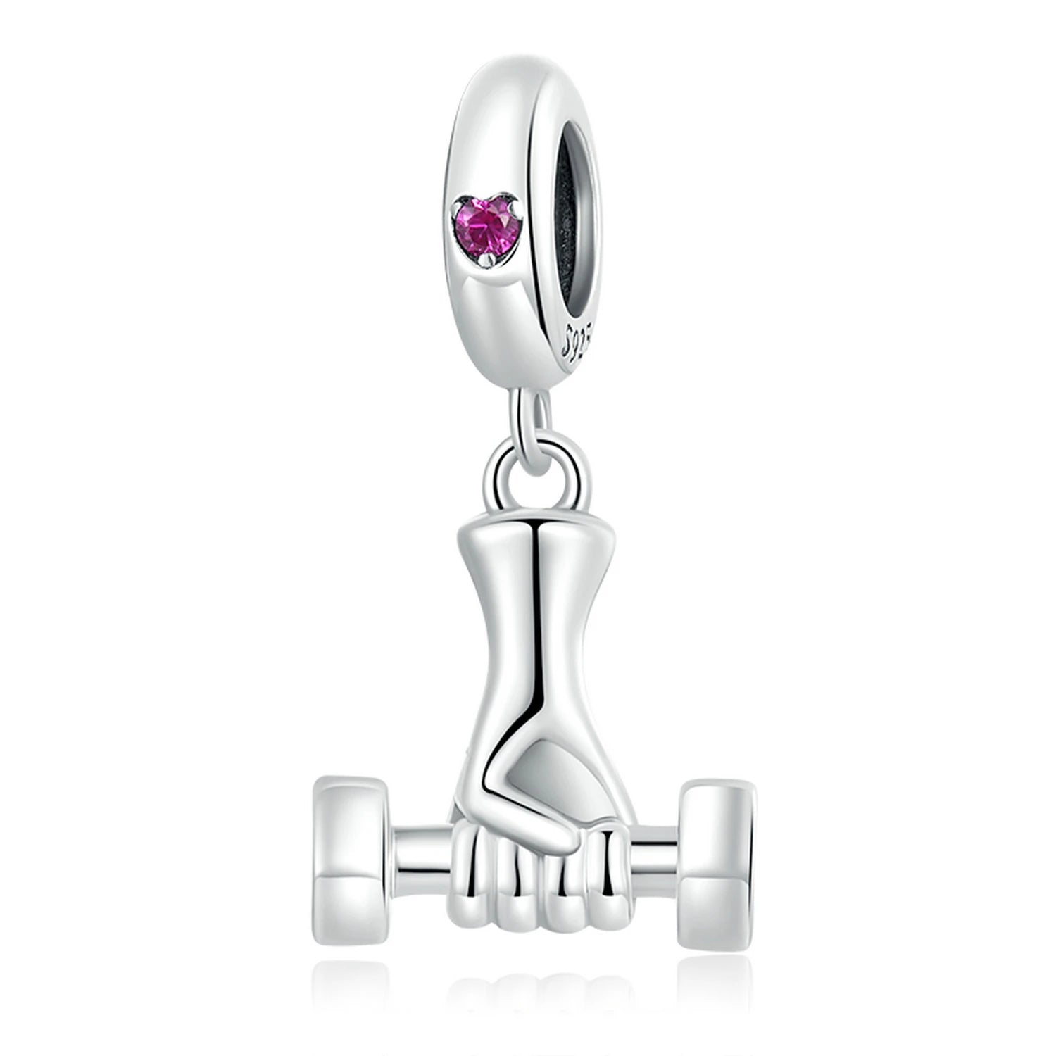 100% 925 Sterling Silver Fashion Fitness Dumbbell Sport Pendant Charms Fit Original Bracelet Bangle Fine S925 Jewelry SCC2278