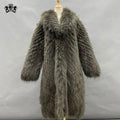 Janefur Custom Winter Women Fashion Real Raccoon Fur Jacket Long Natural Green Fur Coat