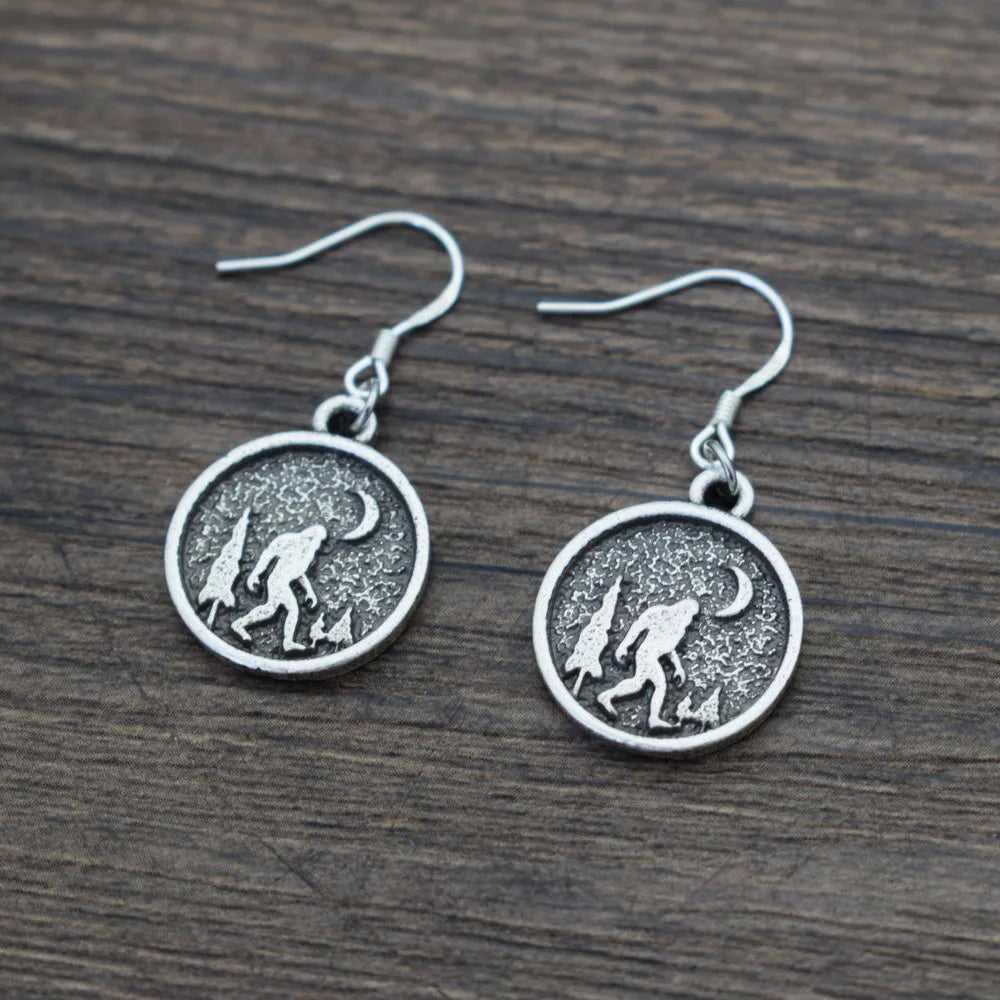 Sasquatch Bigfoot Earring Under the Mountain with 925 Sterling Silver Hook Earrings