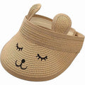 Factory Adjustable Roll-up Straw Visor Hat Sun Hat Wide Brim Cute Bunny Ponytail Summer Beach Sun Hat for Kids