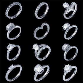 Ss925 Sterling Silver Ring Plated White Gold Fashion Adjustable Size Moissanite Ring for Lady