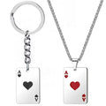 Hip Hop Style Stainless Steel Lucky Spades Heart Ace Poker Playing Card Keychain Necklace Jewelry for Women Men