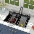 Single Bowl Kitchen Sinks 304 Stainless Steel With Pull Down Sprayhead Faucet 30*19 Inch  Kitchen Digital Display Waterfall Sink